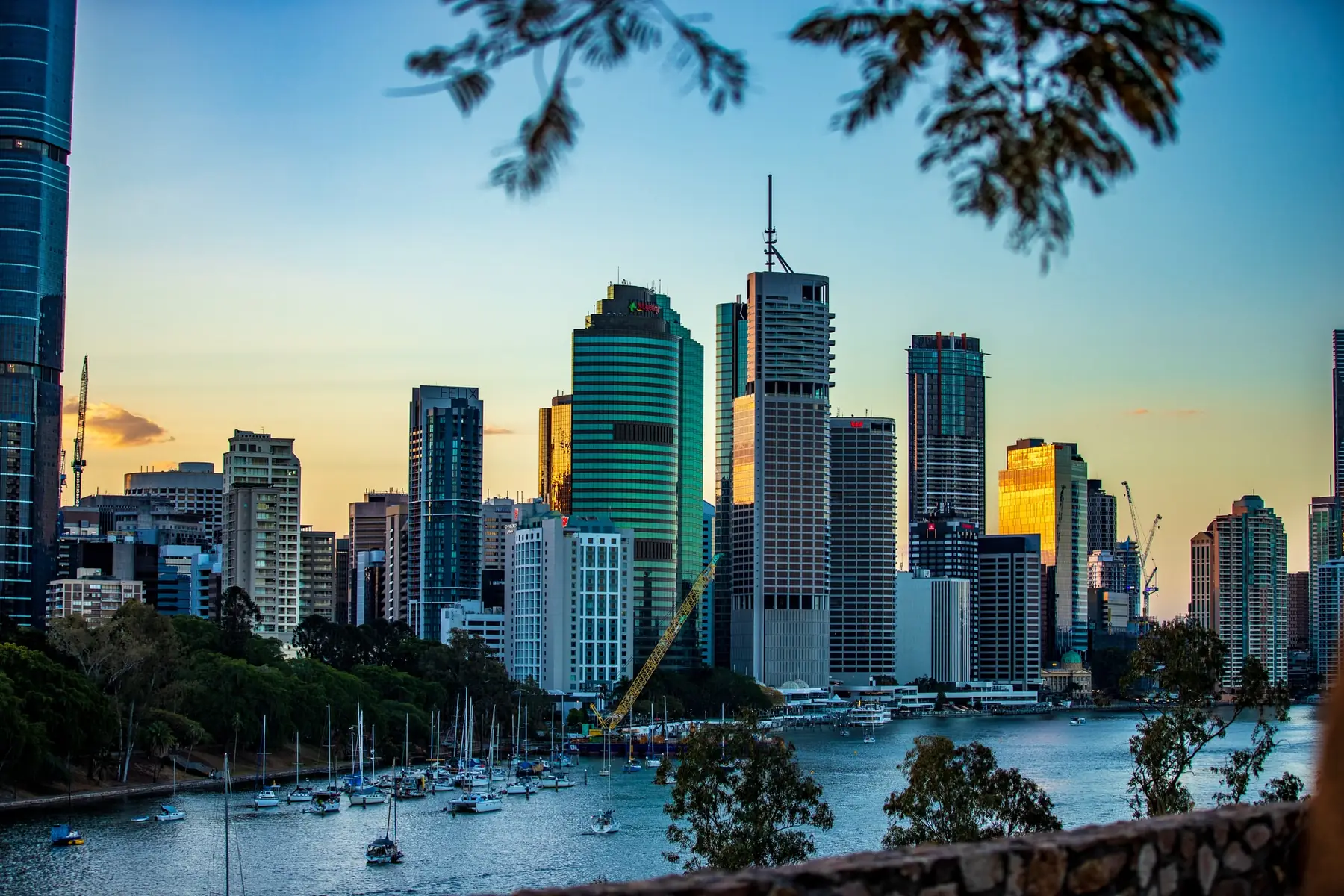 Brisbane city skyline at sunset